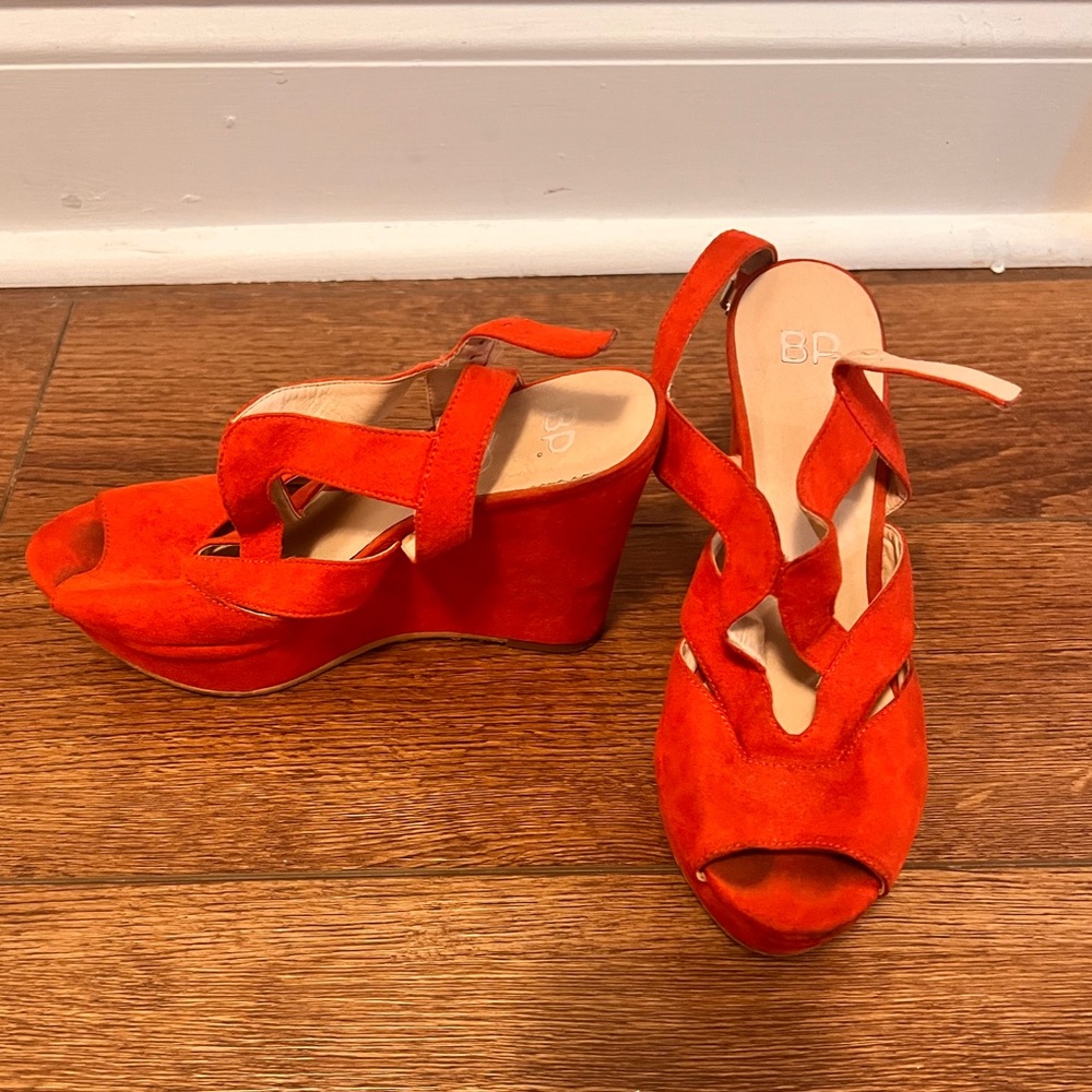 BP Red Suede Wedge Sandals